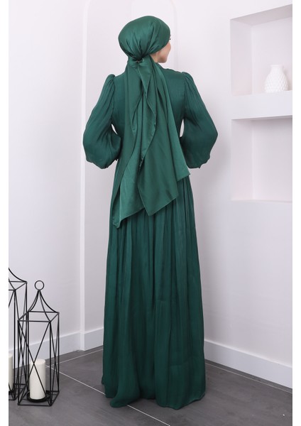 Zümrüt Yaka Detaylı Balon Kol Abiye indirimleri