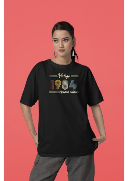 1984 Vintage Baskılı Unisex Oversize Pamuklu Tişört