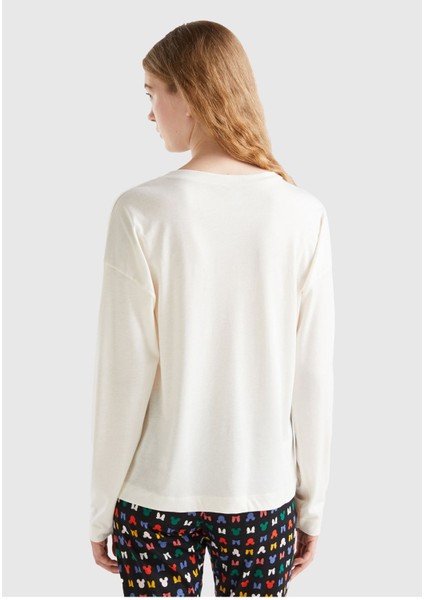 Kadın Krem Disney Baskılı T-Shirt modelleri