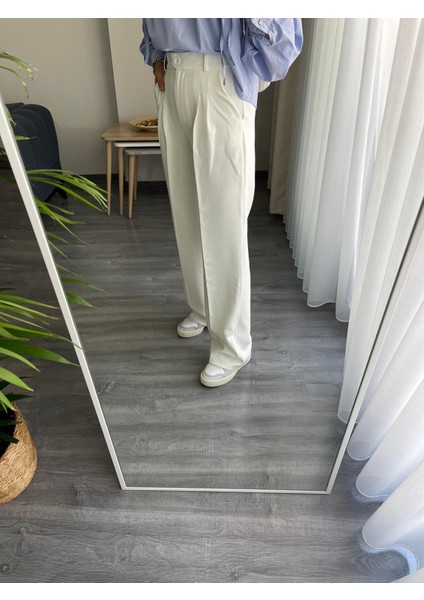 Yüksel Bel Palazzo Bol Paça Beyaz Kumaş Pantolon modelleri