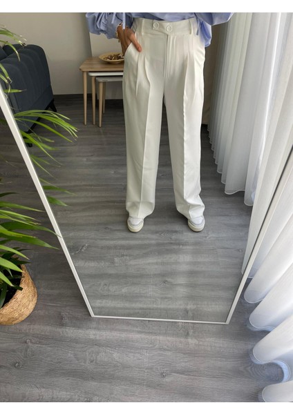 Yüksel Bel Palazzo Bol Paça Beyaz Kumaş Pantolon indirimleri