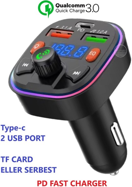 Bluetooth Araç Kiti Pd 3,0 Hızlı Araç Şarjı Mp3 Player Fm Transmitter