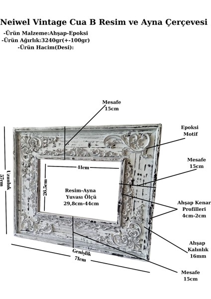 Vintage Cua  B Ahşap Resim ve Ayna Çerçevesi