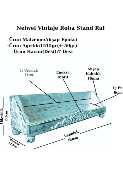 Vintage Roha Eskitme Beyaz Ahşap Stand Raf