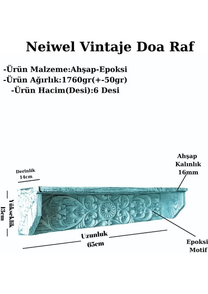 Vintage Doa Naturel Ahşap Bar Raf