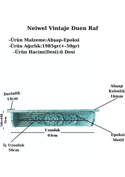 Vintage Duen Naturel Ahşap Bar Raf