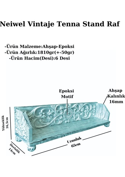 Vintage Tenna Eskitme Beyaz Ahşap Stand Raf