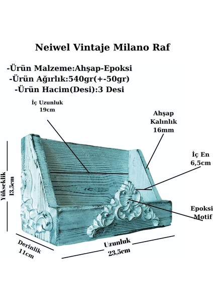 Vintage Milano Eskitme Beyaz Ahşap Raf