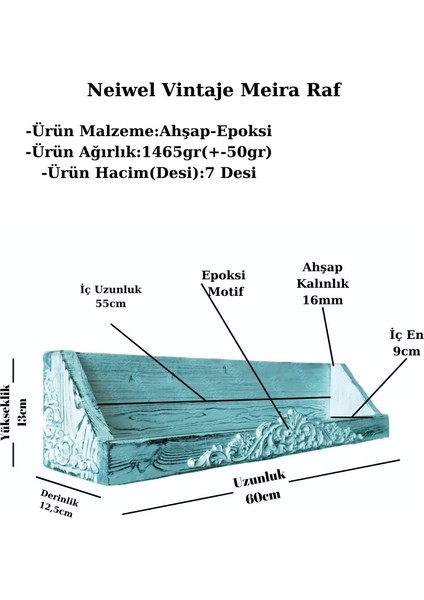 Vintage Meira Naturel Ahşap Bar Raf