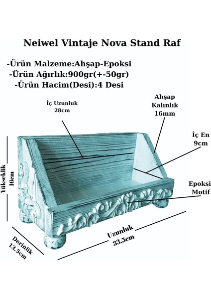 Vintage Nova Eskitme Beyaz Ahşap Stand Raf