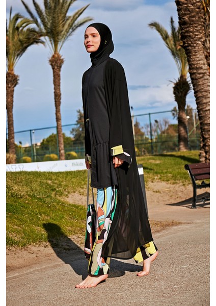 Bordürlü Siyah Kimono KAFTAN P2408