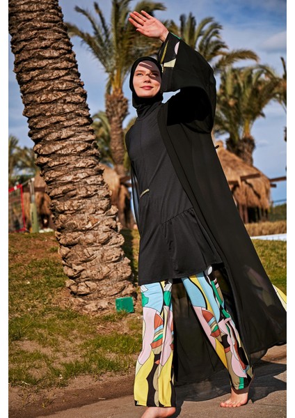 Bordürlü Siyah Kimono KAFTAN P2408