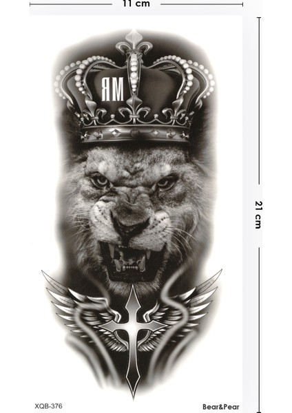 Kanatlı Aslan Kral Tacı Unisex Tattoo Aslan Dövmesi