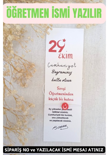 Emtory Home 40 Adet 29 Ekim Türk Bayrağı Bileklik & Kitap Ayracı -Cumhuriyet Bayramı Hediyesi- --Isim Yazılır