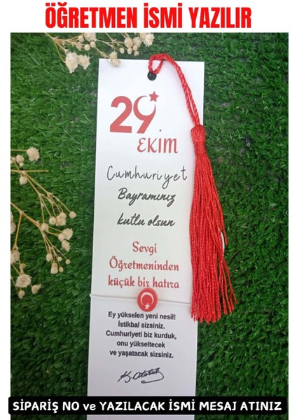 Isim Yazılır- 40 Adet Püsküllü Kitap Ayracı ve Türk Bayraklı Bileklik - Cumhuriyet Bayramı Hediye