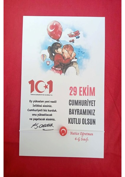 40 Adet Atatürk ve Çocuk Konsept Türk Bayrağı Bileklik - 29 Ekim Hediye -- Öğetmen Ismi Yazılır