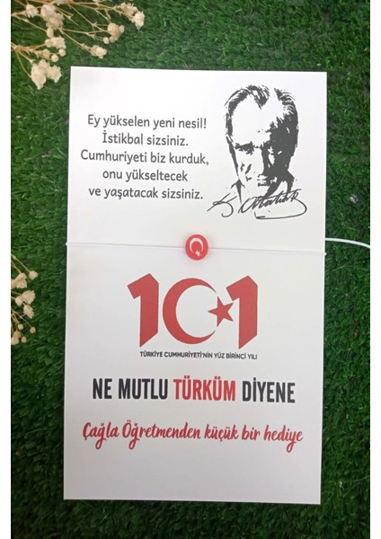 40 Adet Atatürk Silüet 101. Yıl Kartlı Türk Bayrağı Bileklik - 29 Ekim Hediye- Öğretmeninden Hediye