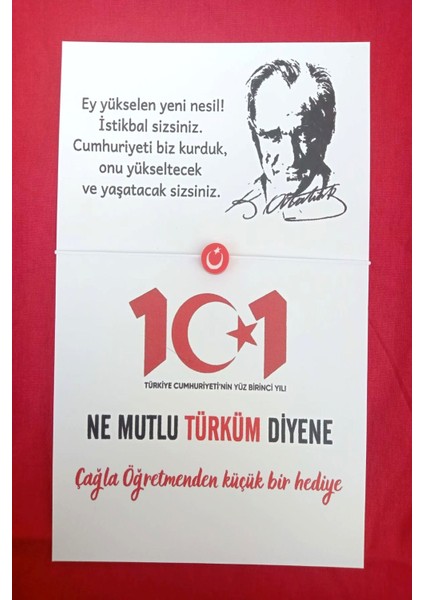 40 Adet Atatürk Silüet 101. Yıl Kartlı Türk Bayrağı Bileklik - 29 Ekim Hediye- Öğretmeninden Hediye