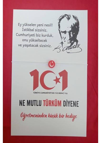 10 Adet Atatürk Silüet 101. Yıl Kartlı Türk Bayrağı Bileklik - 29 Ekim Hediye- Öğretmeninden Hediye