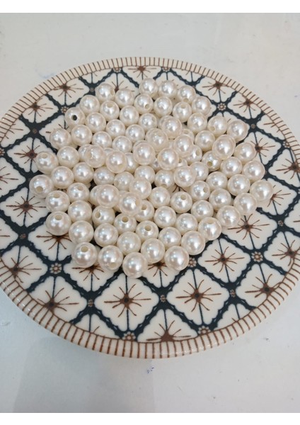 25 Gram 8mm Beyaz Inci | Beyaz Deliklii Inci - +-82-88 Adet- Beyaz Inci - Lux Inci- Plastik Inci