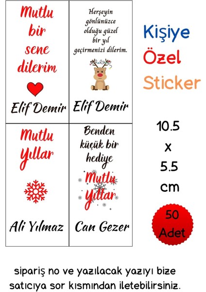 Emtory Home 10.5 x 5.5 cm | 50 Adet Kişiye Özel Sticker - Yılbaşı Sticker - Yılbaşı Hediyesi - Yılbaşı Süsü