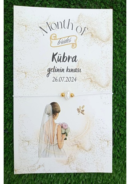 50 Adet Mount Of Bride Kartlı Inci Taşlı Bileklik - Kına Hediyesi - Nikah Hediyesi - Kişisel Yazı