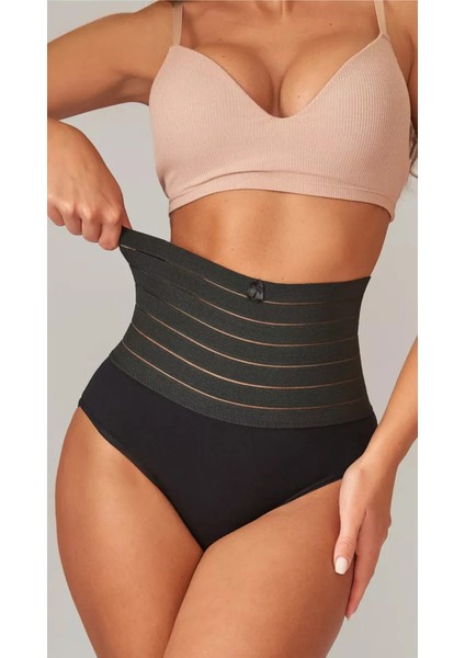 Göbek Bantlı Yüksek Bel Şık Tasarım Vücut Şekillendirici Toparlayıcı Inceltiici Kadın Korse Siyah