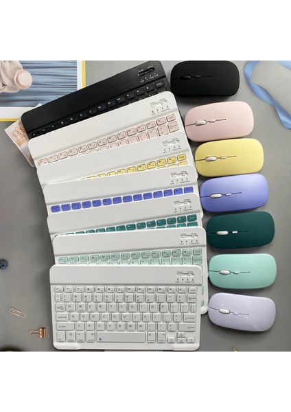 IPad Xiaomi Samsung Huawei Tablet Laptop Uyumlu Renkli Bluetooth Bağlantılı Klavye+Mouse Set