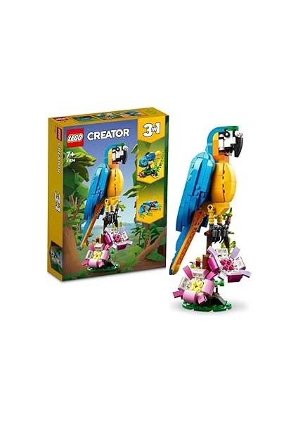 Creator Egzotik Papağan 31136-7 Yaş ve Üzeri Çocuklar Için Papağan, Balık ve Kurbağa Modelleri Içeren Yaratıcı Oyuncak Yapım Seti (253 Parça)