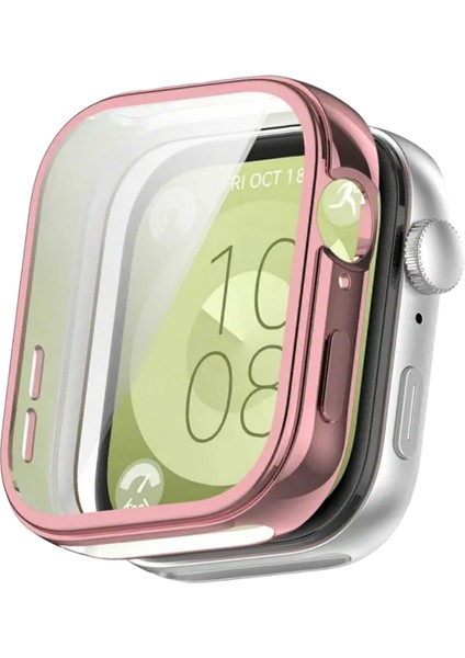 Huawei Watch Fit 3 Uyumlu Silikon Ekran ve Kasa Koruyucu Rose Pink