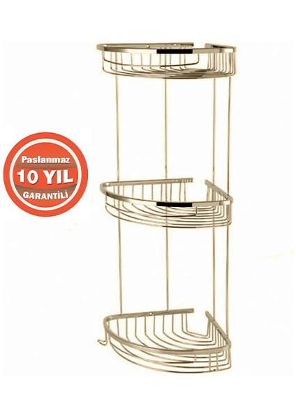 Paslanmaz Pirinç 3'lü Destina 19 x 19 cm Şampuanlık Banyo Rafı Altın Gold