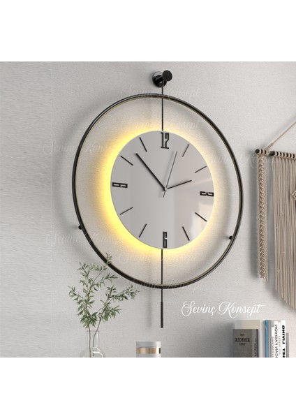 Sevinç Konsept Led'li Kristal Tiktok 50X75 cm Siyah Orta Boy Modern Dekoratif Metal Duvar Saati