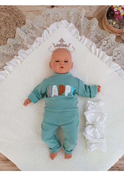 Yenidoğan Wool Yün Kumaş Taç Nakışlı Güpür Duvaklı Fiyonk Prizma Taş Unisex Kundak Bebek Battaniyesi Kahverengi