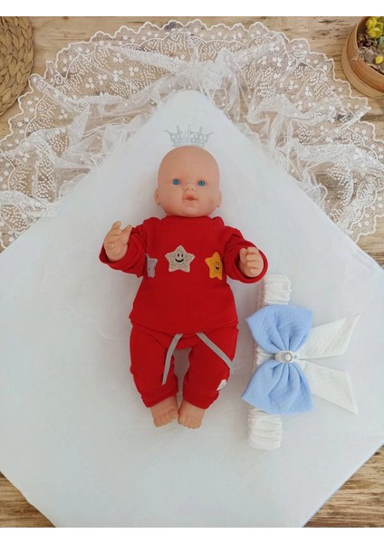 Bal Peteği My Prince Taç Nakışlı Inci Fiyonklu Dantel Duvaklı Delüks Kundak Bebek Battaniyesi Mavi