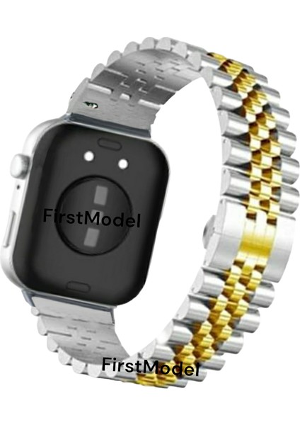 Huawei Watch Fit 3,4,4 Pro Uyumlu Rolex Stil Paslanmaz Çelik Kordon Pim Çevirici Aparatı ile Akıllı Pimli Gümüş Altın