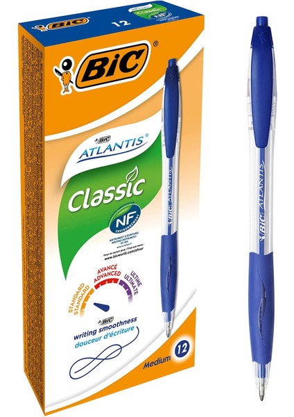 Atlantis Classic Tükenmez Kalem Seti, Mavi, Çizgi Kalınlığı 0,4 Mm, Doldurulabilir, 12'li Paket, Ofis, Ev Ofis Veya Okul Için Ideal