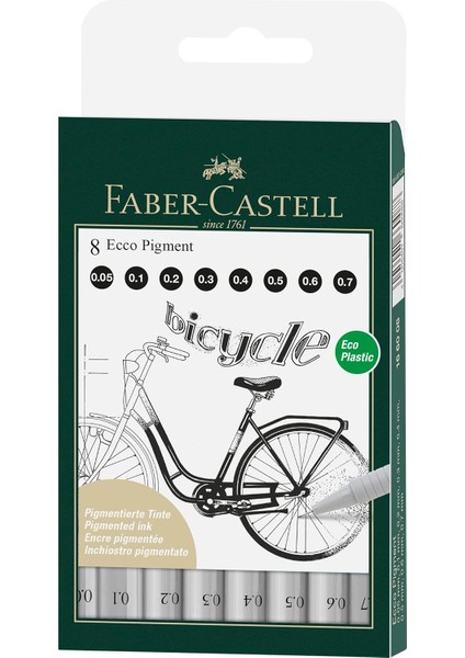 Fineliner Ecco Pigment, 8'li Kutu, Siyah, Farklı Renklerde, Tek Beden