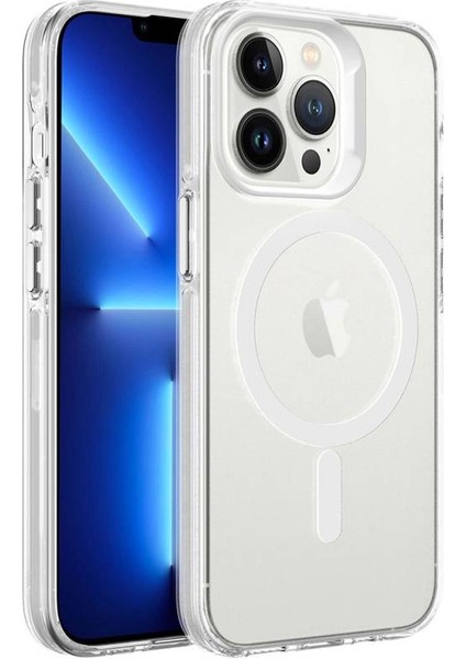 iPhone 13 Pro Max Kılıf Magsafe Şarj Özellikli Buzlu Transparan C-Pro Sert Kapak