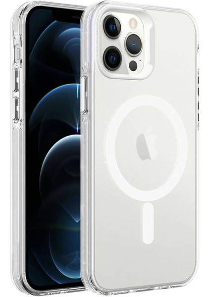 iPhone 12 Pro Max Kılıf Magsafe Şarj Özellikli Buzlu Transparan C-Pro Sert Kapak