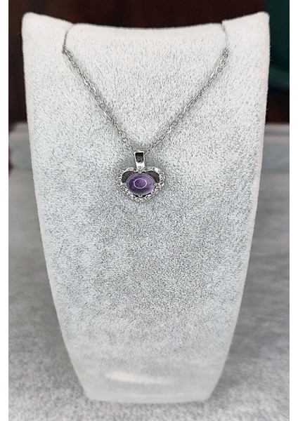 Sertifikalı Kararma Yapmayan Doğal Taş Ametist Kolye ( Çelik Aksam ve Çelik Zincirli )