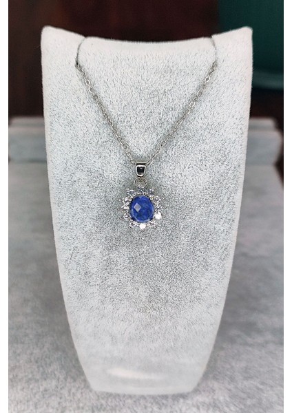 Sertifikalı Kararma Yapmayan Doğal Taş Lapis Lazuli Kolye ( Çelik Aksam ve Çelik Zincirli )