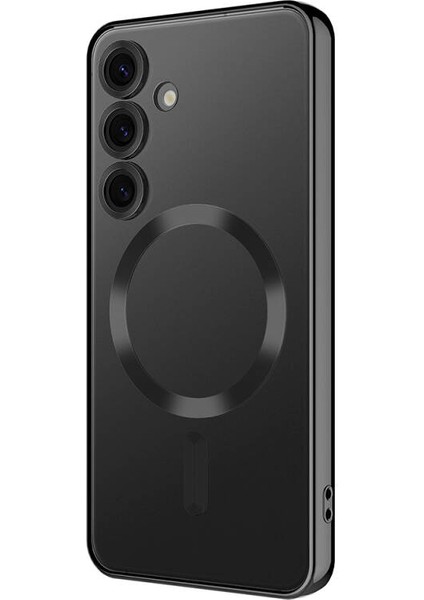 Samsung Galaxy S24 Plus Kılıf Kamera Korumalı ve Magsafe Halkalı Shiny Premium Parlak Silikon Kapak