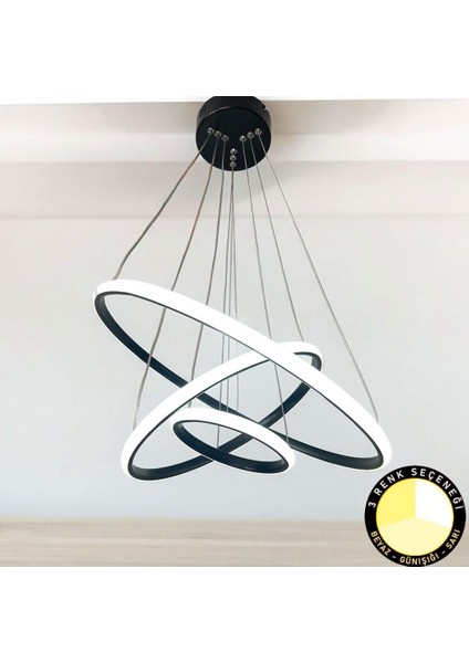 3 Renk Işık 3 Halka LED Avize Modern Sarkıt 45 cm 32 cm 20 cm