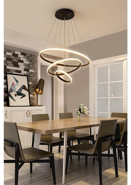 3 Renk Işık 3 Halka LED Avize Modern Sarkıt 45 cm 32 cm 20 cm