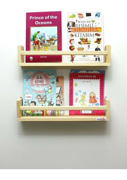 Modern 2'li Montessori Kitaplık 50 cm Duvar Rafı Bebek Çocuk Odası Ahşap Kitaplık 5 Yıl Kahverengi fiyatları