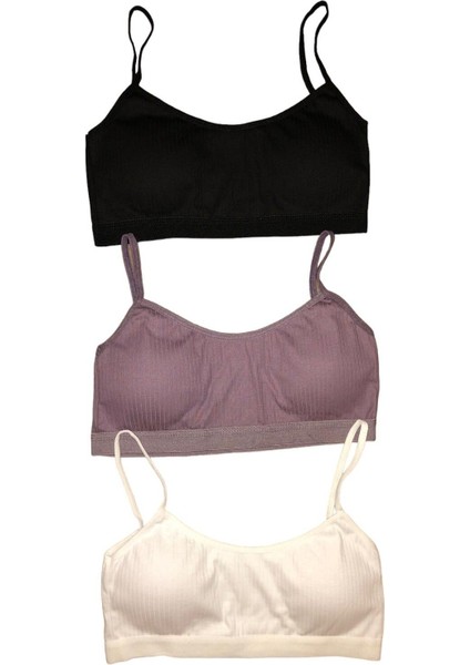 3'lü Fitilli Ip Askılı Petli Kadın Büstiyer