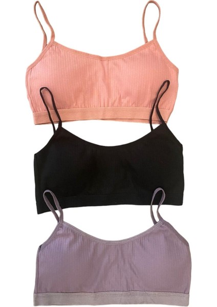 3'lü Fitilli Ip Askılı Petli Kadın Büstiyer