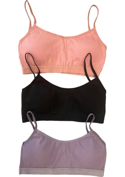 3'lü Fitilli Ip Askılı Petli Kadın Büstiyer modelleri