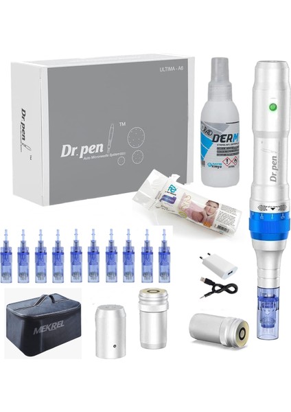 A6 Pak Dermapen Cihazı Şarjlı Dermaroller Çanta + 10 Iğne