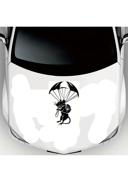 Paraşütle Atlayan Fare Figür Oto Kaput Sticker 39 x 57 cm